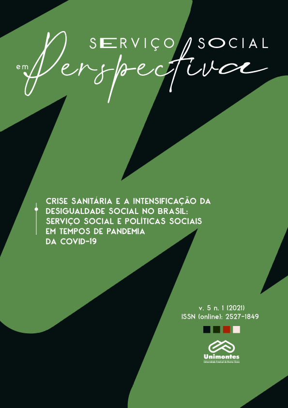 					Visualizar v. 5 n. 1 (2021): CRISE SANITÁRIA E A INTENSIFICAÇÃO DA DESIGUALDADE SOCIAL NO BRASIL: SERVIÇO SOCIAL E POLÍTICAS SOCIAIS EM TEMPOS DE PANDEMIA DA COVID-19
				